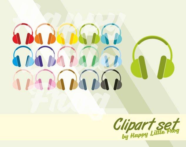 Headphones clipart, earphones clipart, headphones graphic design, music print, music clipart, headpones digital print, music icon example image 1