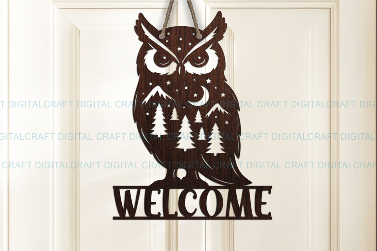 Owl Welcome Sign SVG Laser Cut out template
