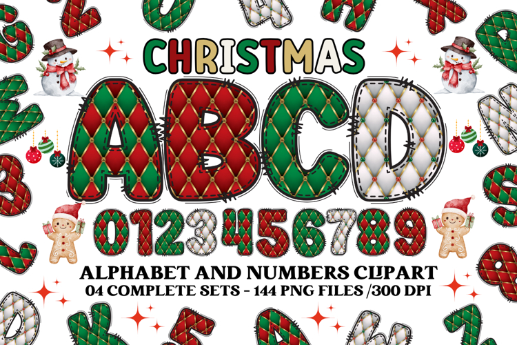 Christmas Alphabet png clipart, christmas letters doodle