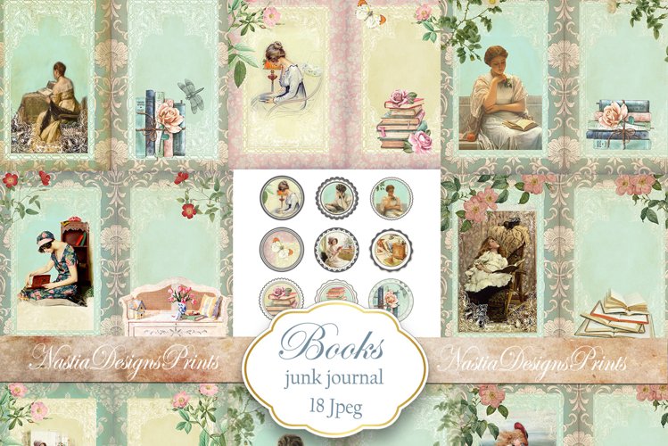 Books Junk Journal Digital Kit, Books Printable Journal