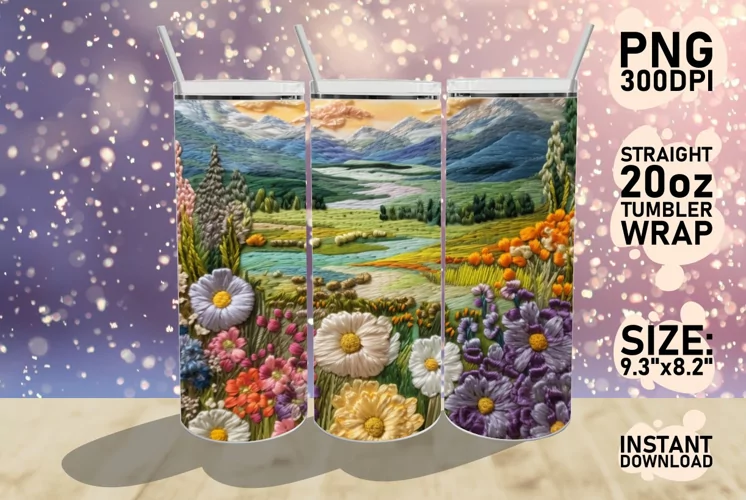3D Embroidery Meadow Flowers Tumbler Wrap Sublimation 20oz