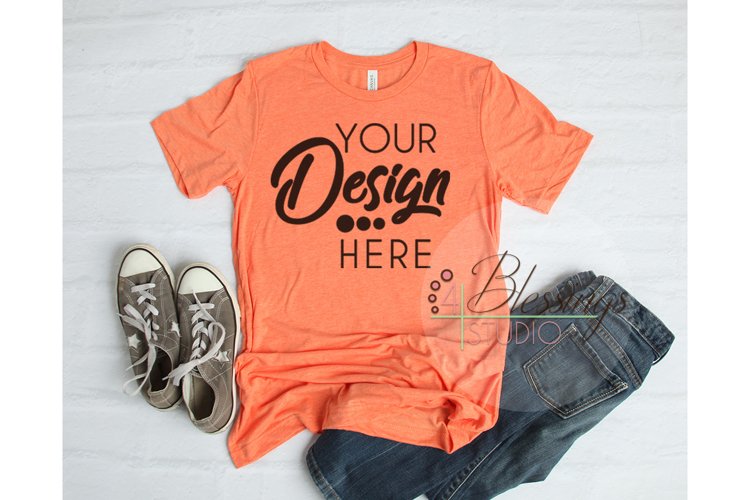 Bella Canvas 3413 Orange Unisex Triblend TShirt Mockup