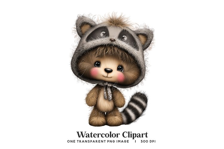 Baby Raccoon Bear Watercolor Clipart