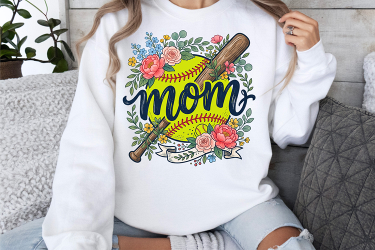 Softball Mom Floral PNG
