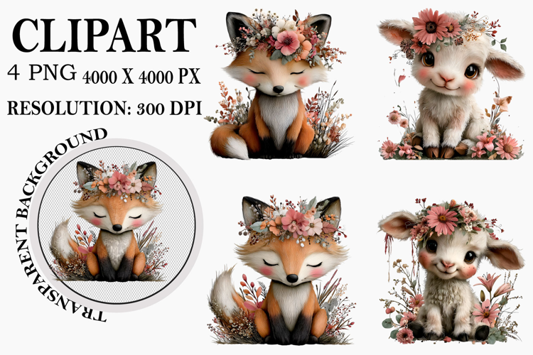 Whimsical Spring Animals Clipart Watercolor PNG