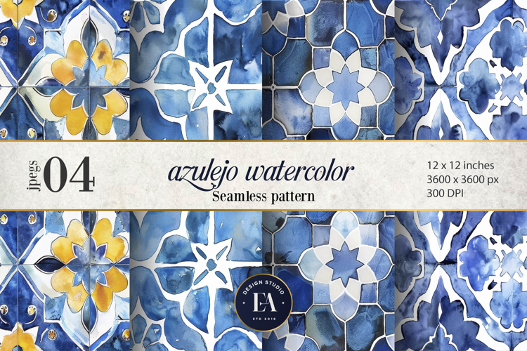 Azulejo watercolor Tile Pattern | Moroccan Traditional tiles