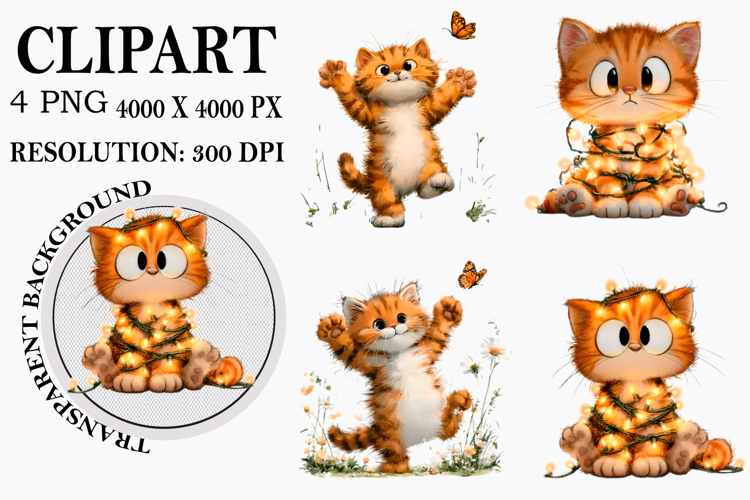 Whimsical Cat Clipart Watercolor PNG