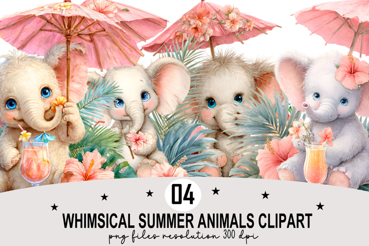Whimsical Summer Animals Clipart Watercolor PNG example image 1