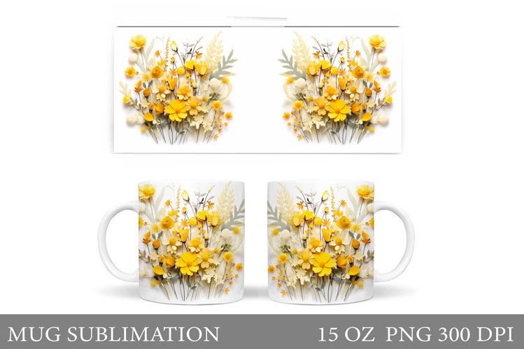 3D Wildflowers Mug Wrap Design. Flowers Mug Sublimation example image 1