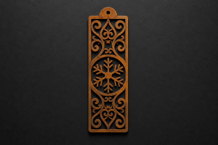 Elegant Snowflake and Filigree Wooden Bookmark with Ornament example image 1