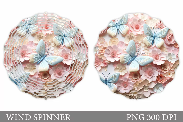 3D Butterflies Wind Spinner. Flowers Wind Spinner Design