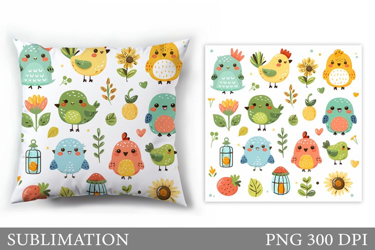 Cute Bird Pillow Design. Cute Birds Sublimation example image 1