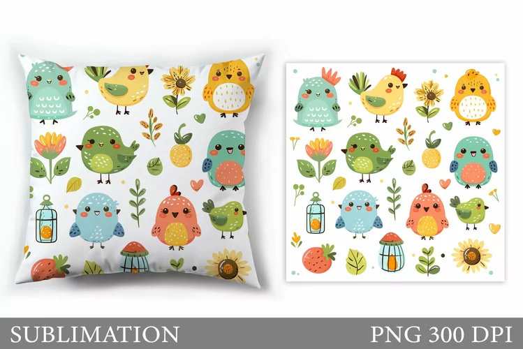 Cute Bird Pillow Design. Cute Birds Sublimation