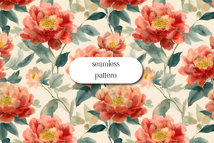 Watercolor Peony Floral Seamless Pattern Elegant Design example image 1