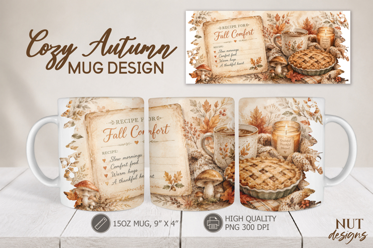 Fall Comfort Mug Wrap sublimation Hygge Autumn mug 15 oz