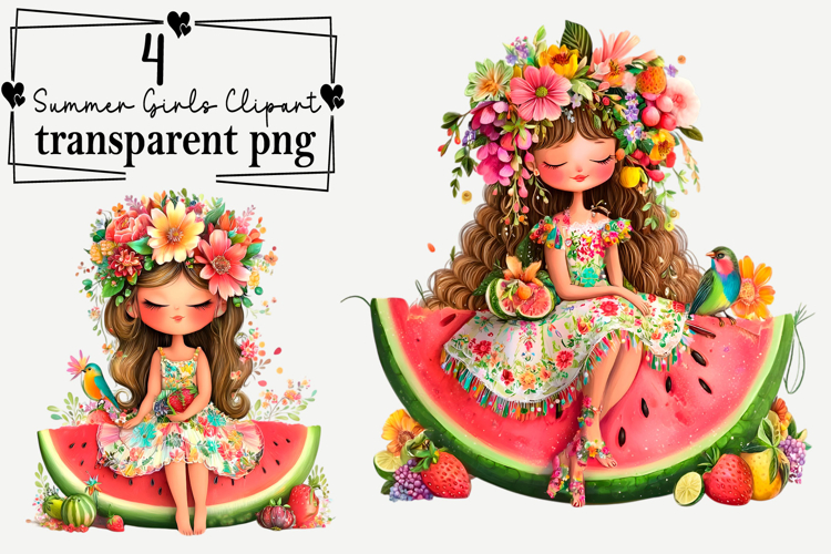 Summer Girls Clipart Watercolor PNG example image 1