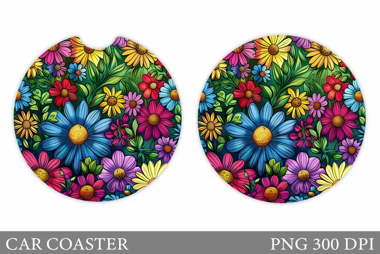 Flowers Car Coaster Sublimation. Flowers Coaster Design