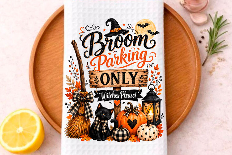 Broom Parking Only Halloween PNG Witchy Farmhouse Sublimat example image 1