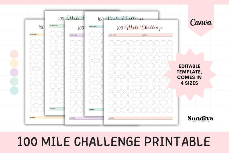 100 Mile Walking or Running Challenge Editable Template 2