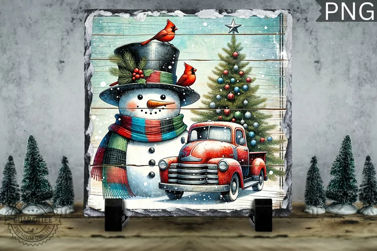Christmas Snowman, Christmas Square Sublimation Slate Design