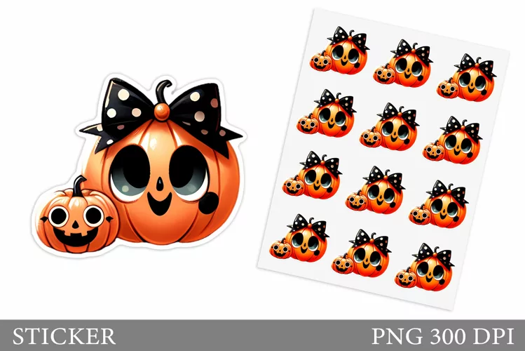 Cute Pumpkin Sticker Template. Cute Halloween Sticker Design