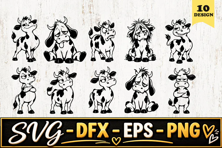Funny Cartoon Cow Expressions SVG PNG