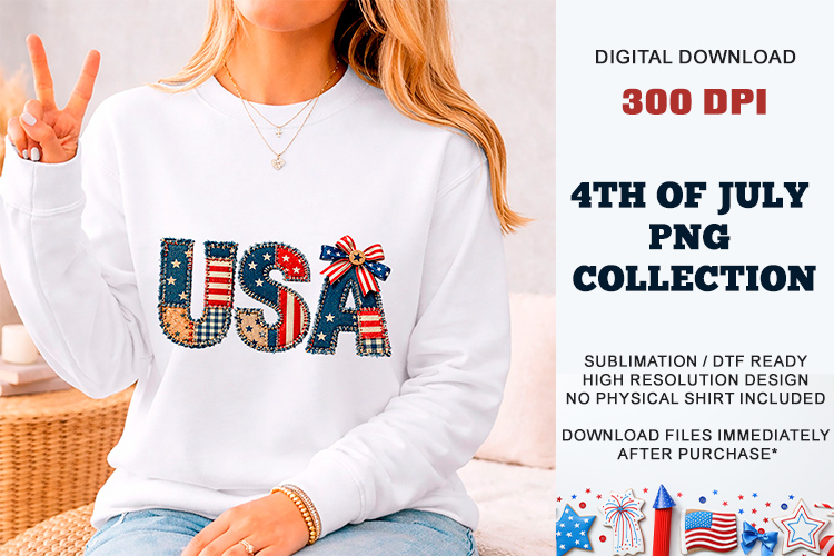 4th of July Faux Patchwork USA PNG | Sublimation DTF