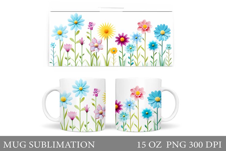 Wildflowers Mug Sublimation. Flowers Mug Wrap Design