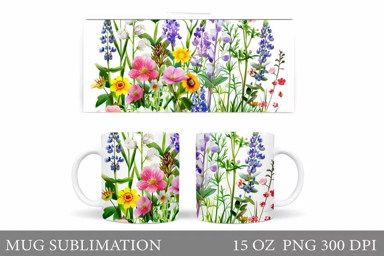 Wildflowers Mug Design. Flowers Mug Sublimation