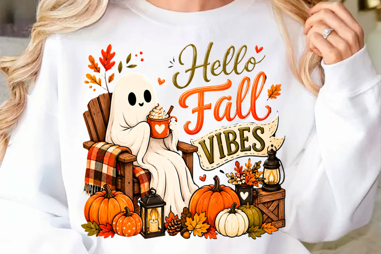 Hello Fall Vibes Ghost PNG