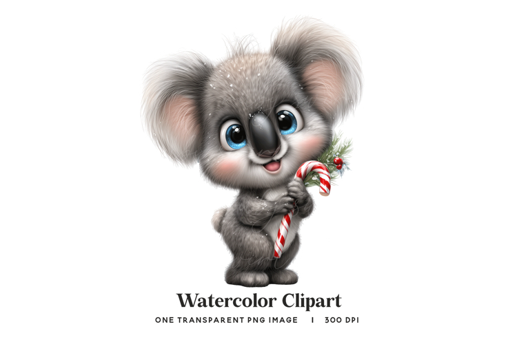 Christmas Koala with Candy Cane PNG