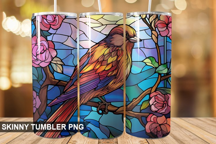 Stained Glass Sparrow PNG Tumbler Design example image 1