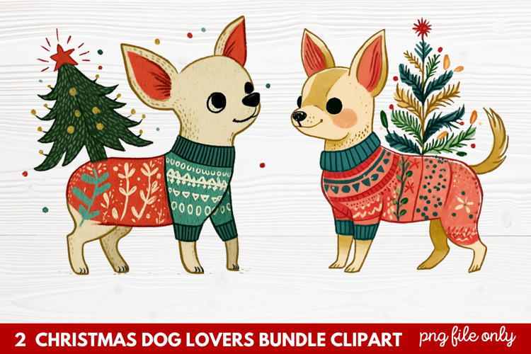 2 Christmas Dog Lovers Clipart | Festive Holiday Puppy PNG