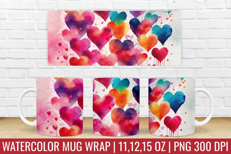 Valentines Day Hearts Mug Wrap|Mug Watercolor Design example image 1