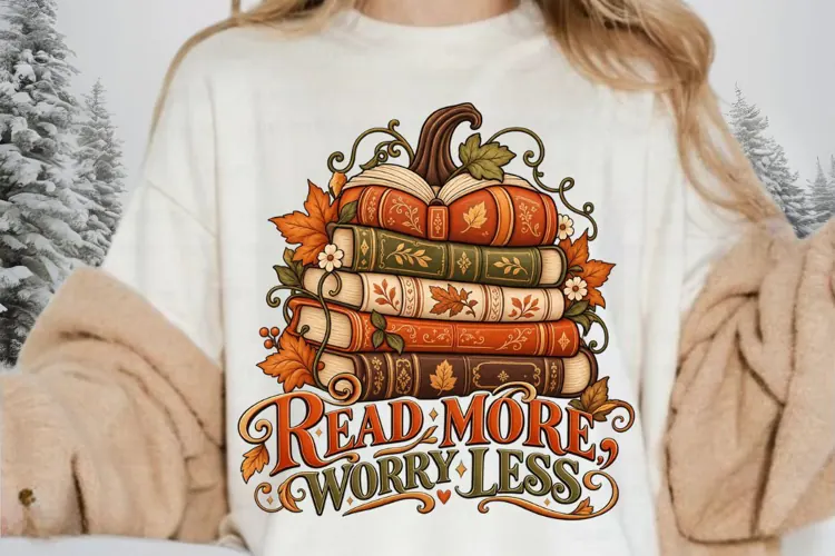 Autumn Book Stack PNG, Cozy Fall Reader Design, Vintage Book