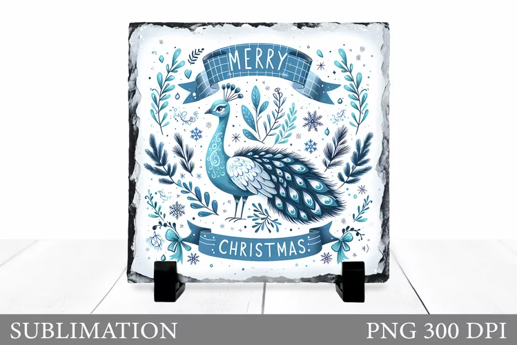 Christmas Peacock Sublimation. Christmas Peacock Slate