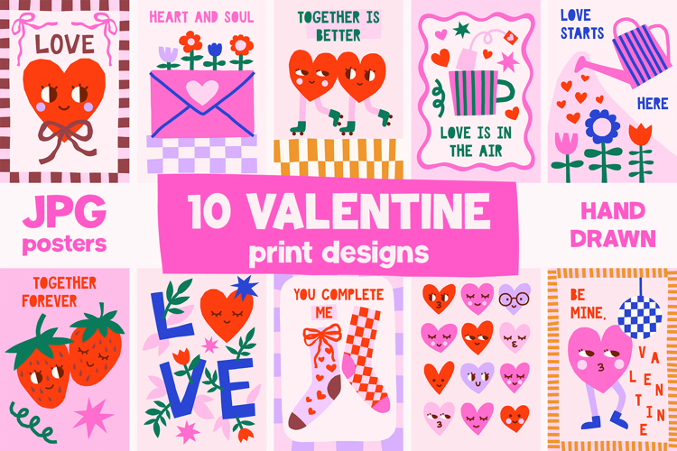 10 Cute Valentines Day Wall Art Bundle