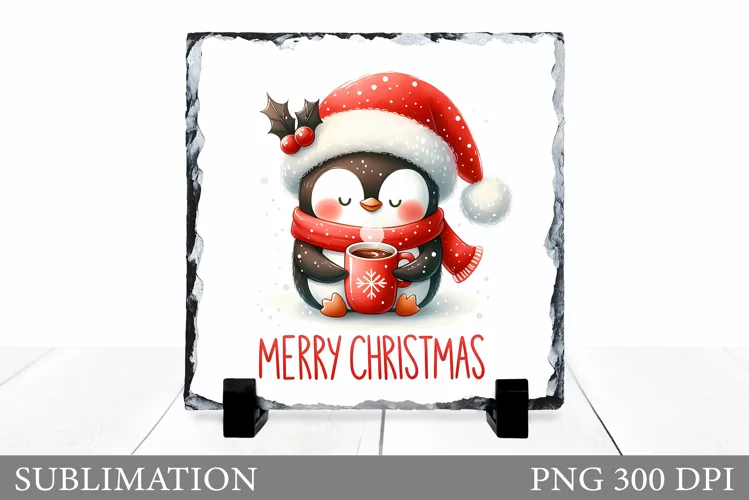 Cute Penguin Sublimation. Christmas Penguin Slate Design