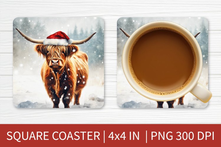 Square Coaster Sublimation Design | Highland Cow Coaster PNG example image 1