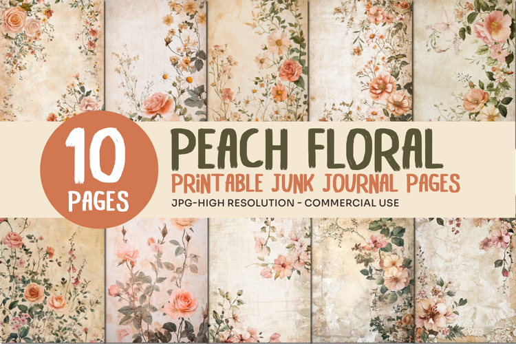 Peach Floral Junk Journal Pages