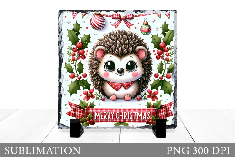 Cute Hedgehog Sublimation. Christmas Hedgehog Slate Design example image 1