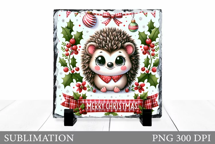 Cute Hedgehog Sublimation. Christmas Hedgehog Slate Design