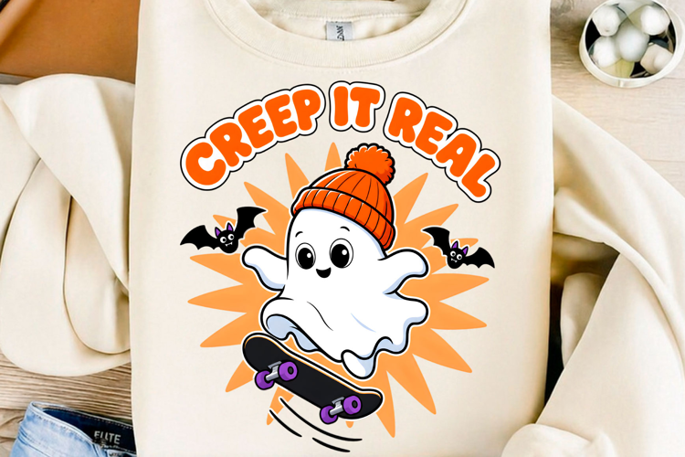 Creep It Real Skateboard Ghost PNG Cute Halloween Sublimat