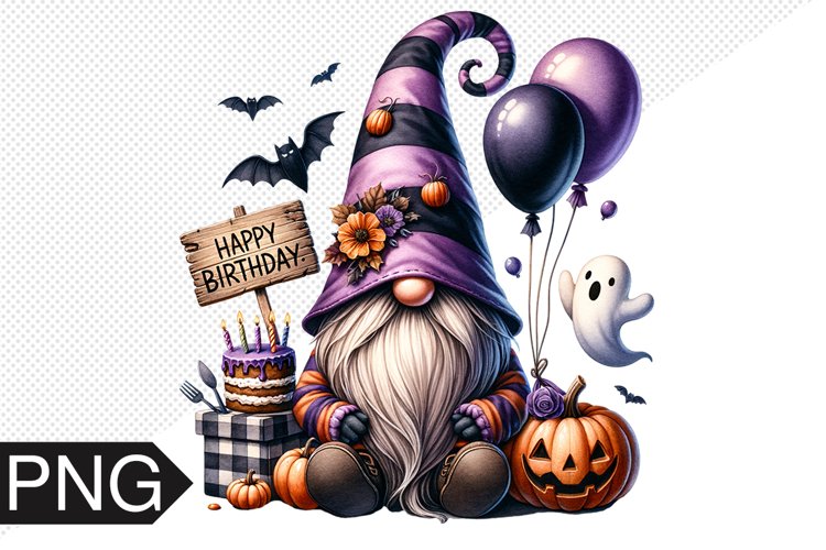Halloween Gnome Sublimation, Birthday Gnome Clipart PNG