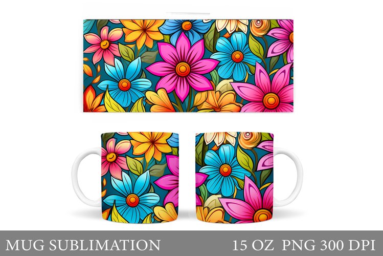 Flowers Mug Wrap Sublimation. Flowers Mug Wrap Design