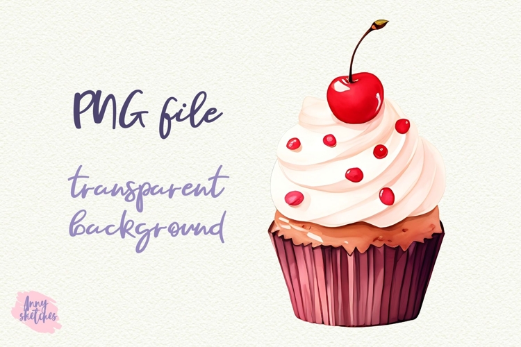 Cherry Cupcake Clipart PNG Sublimation Baking Clipart