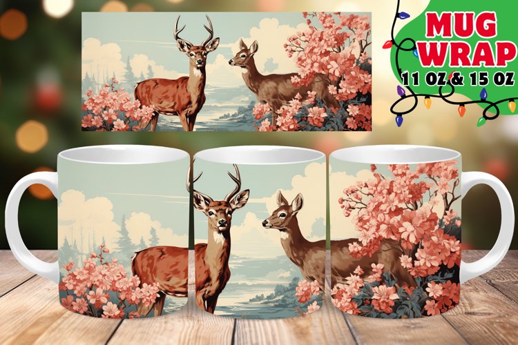 Pink HOLIDAY Charm 11oz 15oz Mug Wrap, Deer