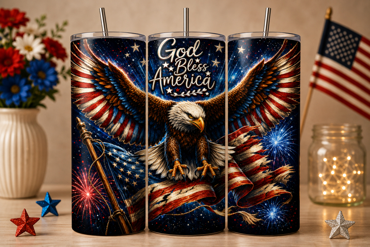 God Bless America Eagle Tumbler Wrap PNG, Patriotic Bald Eag