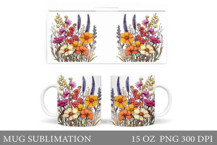 Flowers Mug Wrap Design. Wildflowers Mug Sublimation