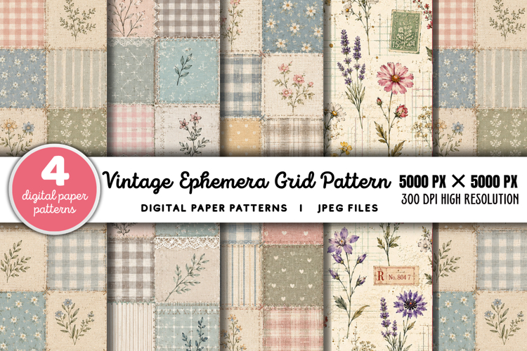 Vintage Grid Lined Ephemera Junk Journal JPG